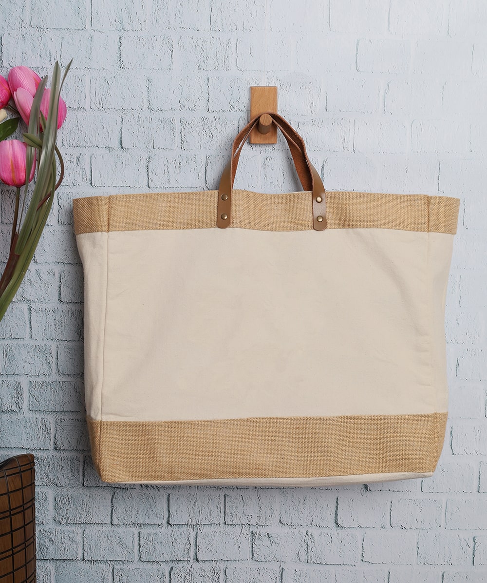 ZAKEN - Canvas & Jute Bag with Leather Handle