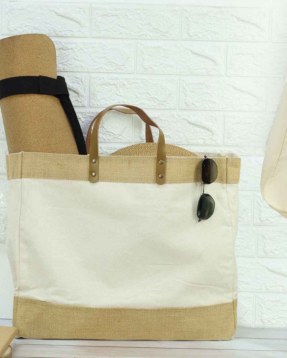 ZAKEN - Canvas & Jute Bag with Leather Handle