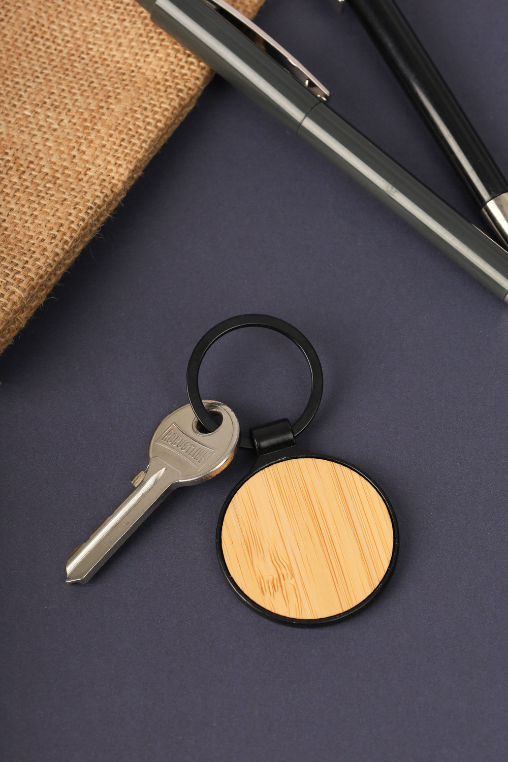 TRINKET - Round Bamboo Body Metal Keychain